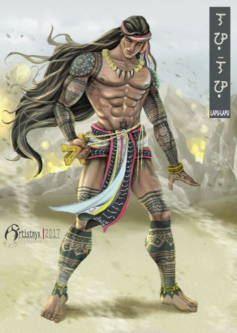 Lapu Lapu Tattoo, Philippine Aesthetic, Fijian Warrior, Ancient Filipino, Filipino Tattoo, Philippine Mythology, Ancient Warrior, Long Art, Ragnarok Anime