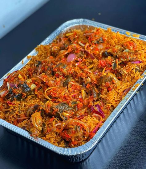 🔥🇳🇬🔥❤️❤️ ASUN basmati Jollof rice. Are you ready to embark on a culinary adventure that combines the rich flavors of West African cuisine with the aromatic allure of basmati rice? Introducing Asun Basmati Jollof Rice—a dish that not only tantalizes your taste buds but also brings a vibrant cultural experience to your dining table Asun Basmati Jollof Rice is a delightful twist on the traditional jollof rice, incorporating the smoky, spicy goodness of Asun—a popular Nigerian dish made from gri... Jollof Rice Nigerian, Nigerian Jollof Rice, Nigeria Food, Good Morning Breakfast, Jollof Rice, Eating Breakfast, Clean Eating Breakfast, Clean Eating Breakfast Recipes, Morning Breakfast