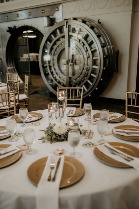 Old Bank Wedding, Bank Vault Wedding, Bank Wedding, Gangster Party, Great Gatsby Themed Wedding, Tax Collector, Bank Vault, Nerd Wedding, Gatsby Wedding Theme