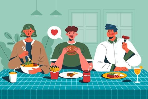 People Eating Illustration, Eating Illustration, Drawn People, Happy Prince, Street People, Happy Employees, Human Sketch, Friends Illustration, Flat Design Illustration