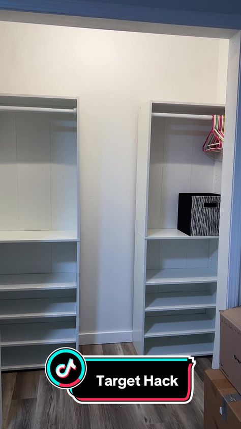 Make Your Day Book Shelves In Closet, Using Bookshelves In Closet, Target Bookshelf Closet Organization, Bookshelves In Closet For Storage, Target Diy Closet, Bookshelves Closet Ideas, Target Shelf Closet Hack, Bookshelf Closet Diy, Target Bookcase Closet Hack