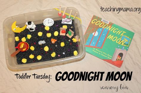 Moon Sensory Bin, Contact Paper Art, Sensory Play Ideas, Teaching Mama, Sensory Tubs, Childrens Books Activities, Vision Therapy, Learning At Home, Goodnight Moon