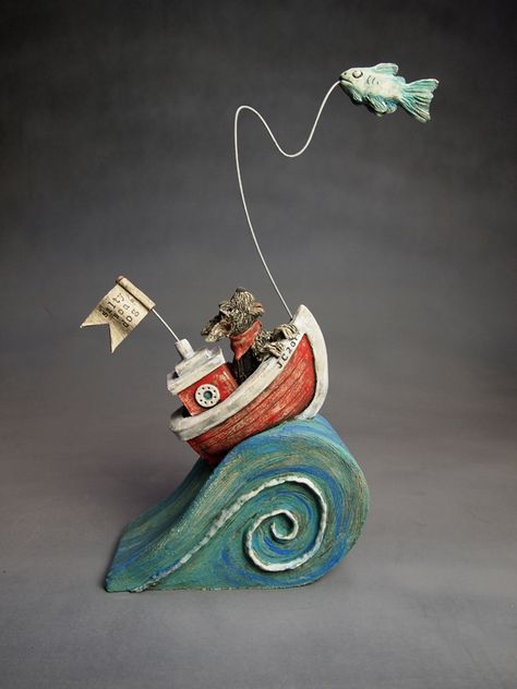 : Staffy, 2013 Clay Fish, Pottery Houses, Paper Mache Sculpture, Tanah Liat, Boat Art, Ceramic Fish, Pottery Sculpture, Clay Art Projects, Driftwood Art