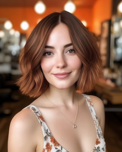 Warm Auburn Chestnut Chin Length Auburn Hair, Golden Brown Bob Hair, Ginger Hair Medium Length, Chestnut Brown Hair Balayage, Short Auburn Hair Bob, Auburn Lob, Red Hair For Cool Skin Tones, Reddish Brown Bob, Short Auburn Hair