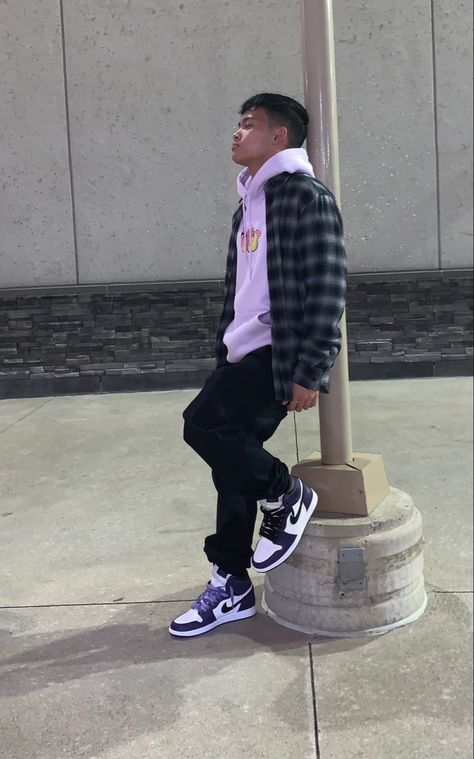 Jordan 1 Court Purple 2.0, Purple Jordans Outfit Men, Jordan 1 Purple Outfit Men, Jordan 1 Court Purple Outfit Men, Purple Shoes Outfit Men, Jordan 1 Purple Outfit, Purple And Black Outfits Men, Court Purple Jordan 1 Outfit, Jordan 1 High Outfit Man