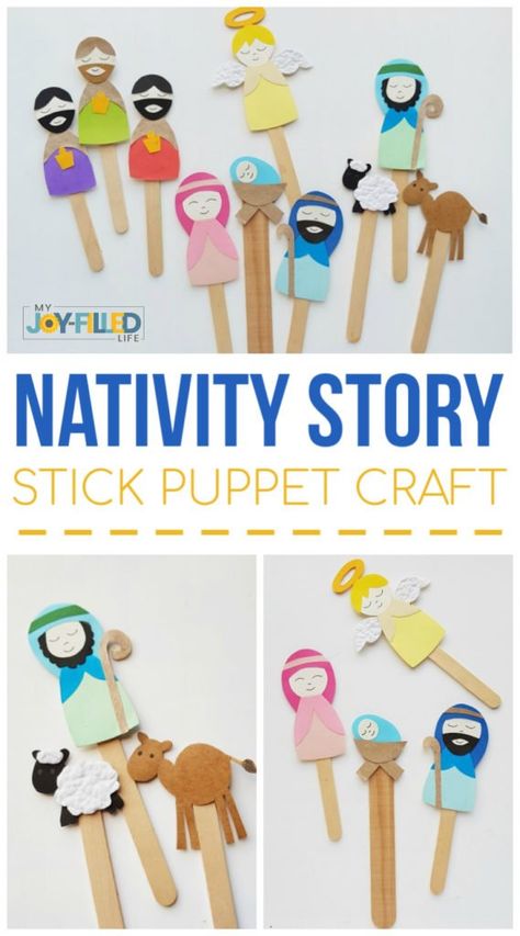 Nativity Characters, Stick Puppet, Jesus Nativity, Puppet Craft, Nativity Story, Diy Nativity, The Christmas Story, The Nativity Story, Christmas Crafts For Kids To Make