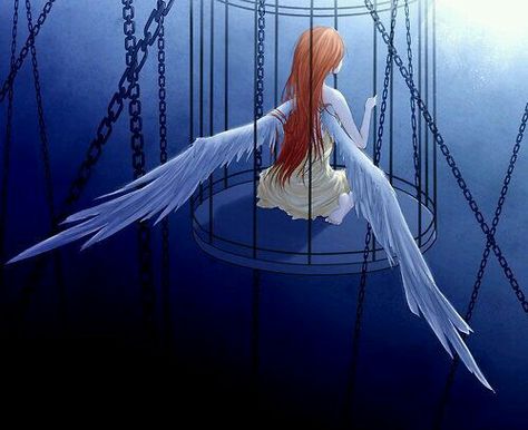 Bird in a cage Caged Girl, Trapped Angel, Red Bird Drawing, Bird Cage Drawing, Open Bird Cage, Drawing Freedom, Cage Drawing, Drawing Wings, Girl With Wings