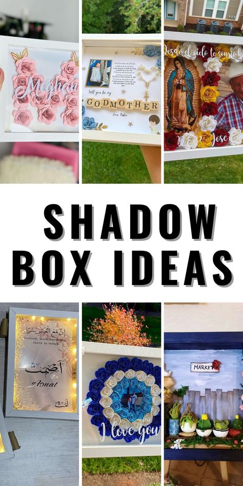 Get inspired by these Shadow Box Ideas for creating beautiful Diy keepsakes. Perfect for preserving graduation moments with cap and gown, wedding souvenirs with flowers, and memorials for passed loved ones. Use Cricut for intricate designs and 3D elements for a unique touch. Great for teacher gifts, lighted picture frames, and small shells from beach vacations. Ideal for Christmas and anniversary gifts for boyfriend. Festival Shadow Box Ideas, Ornament Shadow Box Ideas, Shadow Box Ideas Using Cricut, Diy Graduation Shadow Box Ideas, Mothers Day Shadow Box Ideas, Memorial Display Ideas, Shadow Box For Passed Loved Ones, Wedding Shadow Box Ideas Diy, Shadow Box Art Diy