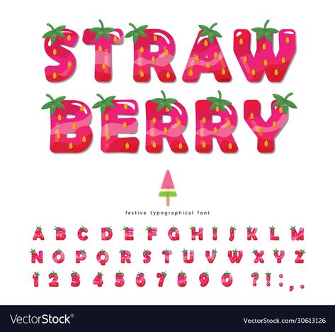 Strawberry Alphabet, Strawberry Font, Food Font, Decorative Alphabet, Summer Font, Trendy Fonts, Strawberry Summer, Abc Letters, Poster Banner