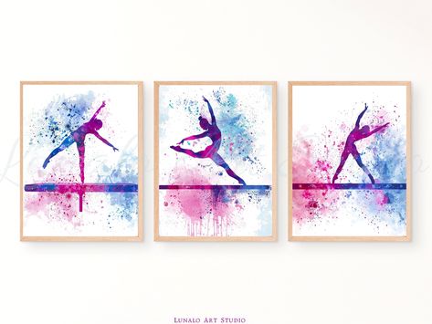 Gymnastics Bedroom Ideas, Gymnastics Bedroom, Gymnastics Wall Art, Girls Room Wall Art, Theme Pictures, Gymnastics Gifts, 3 Piece Wall Art, Personalised Prints, Personalized Wall Art