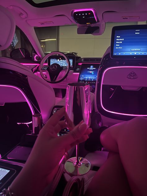 Pink Led Car Interior, Inside Cars Aesthetic, Bmw Rose, Luxury Car Aesthetic, Neon Pink Aesthetic, Car Interior Lights, Led Car Interior, مرسيدس بنز, Dream Cars Mercedes