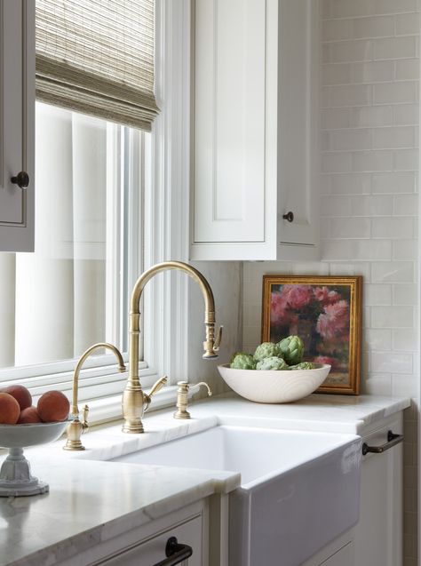 Burgundy Home - French Country - Toronto - by Hali MacDonald Interiors | Houzz Waterstone Kitchen Faucet, Traditional Kitchen Faucets, Gold Kitchen Faucet, Best Kitchen Faucets, Traditional Contemporary, Faucet Design, Gold Kitchen, White Sink, Kitchen Hardware