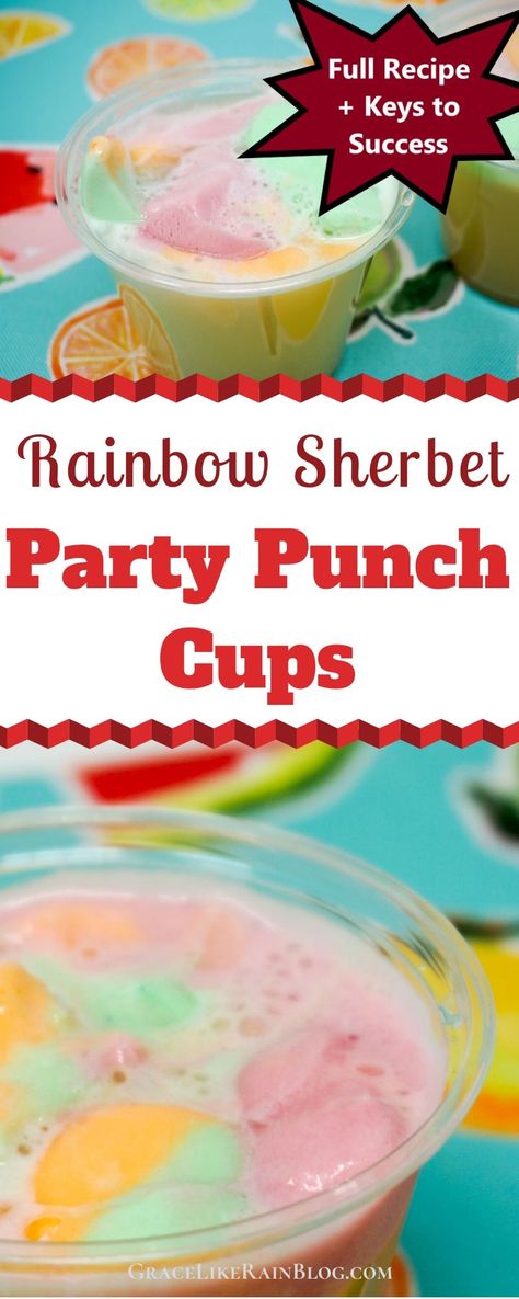 Rainbow Sherbet Party Punch Cups are an easy shortcut of my original Sherbet Punch recipe that can be made with lemonade right in your party cups. No punch bowl needed for this one. I'm sharing the basic recipe plus easy ways to customize for your party. | Sherbert Party Punch | Sherbert Lemonade | Sherbet Lemonade | Punch Cups | Sherbet punch Pink lemonade | #Sherbet #Punch #Party Party Punch Sherbert, Punch Sherbert, Rainbow Sherbert Punch, Best Sherbet Punch Recipe, Sweet Tea Punch, Lime Sherbert Punch, Rainbow Sherbet Punch, Sorbet Punch, Birthday Punch