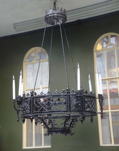 Antique Gothic Revival Iron Chandelier Gothic Architecture Interior, Gothic Chandelier, Gothic Candles, Iron Chandelier, Gothic Furniture, Wrought Iron Chandeliers, Dark Home Decor, Gothic Revival, Goth Home