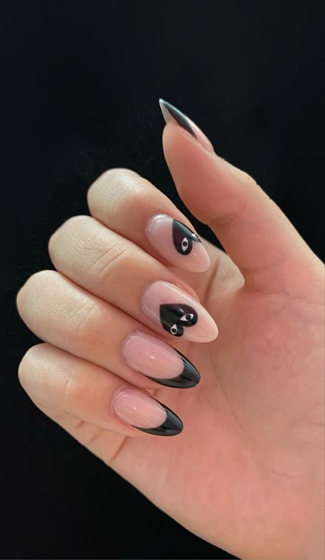 comme des graçons black nails #nails #commedesgarcons #black #naildesign #nailideas #nailinspiration Black Naildesign, Alt Nails Designs, Alt Nails, Heart With Eyes, Eyes Nails, Nails Black, Heart Nails, Nails Designs, Nails Nails