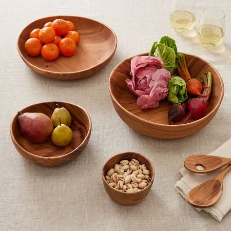 Modern Serveware, Classic Dinnerware, Wooden Fruit Bowl, Wood Serving Bowl, Wooden Dishes, Family Style Meals, West Elm Kids, Glazed Bowl, Snack Set