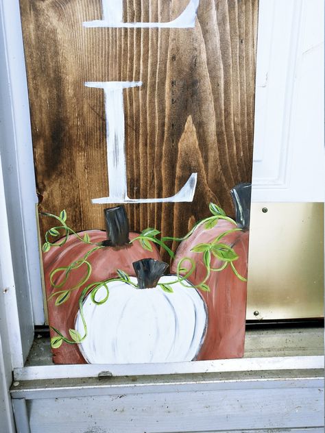 Hello fall vertical wood porch sign, hand painted pumpkin fall sign, fall porch decor, entryway welcome fall sign, fall sign with truck INTRODUCTION * Welcome your guest neighbors and friends to your home this fall season with this new hand-painted fall signs at your door to greet them. From Farmhouse inspiration I wanted to create something that was popular but unique and its own way. This sign is perfect for your front porch an entryway or living area. It can be used for the whole fall and Tha Fall Signs Wooden Diy Porch, Diy Fall Signs Front Porches, Fall Welcome Sign Front Door, Hello Fall Porch Leaner, Fall Sign Ideas, Wooden Board Crafts, Fall Porch Leaners, Fall Pumpkin Porch Sign, Vertical Fall Door Signs