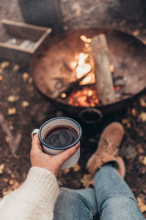 An Autumnal Breakfast Camping Photoshoot, Camping Set Up, Fall Mood Board, Camping Aesthetic, Fall Camping, Open Fire, A Cup Of Coffee, Enjoy Today, Camping Life