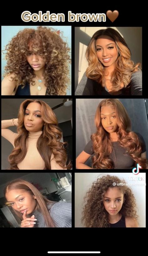 Hair Color Ideas For Brunettes Black Women, Golden Brown Hair Light Skin, Light Skin Hair Dye Ideas, Ash Brown Hair Curly Natural, Curly Hair Dye Ideas Honey Blonde, Hair Color Ideas Lightskins, Honey Brown Hair Color Black Women Curly, Toffee Brown Hair Color Caramel, Fall Hair Colors For Mixed Women