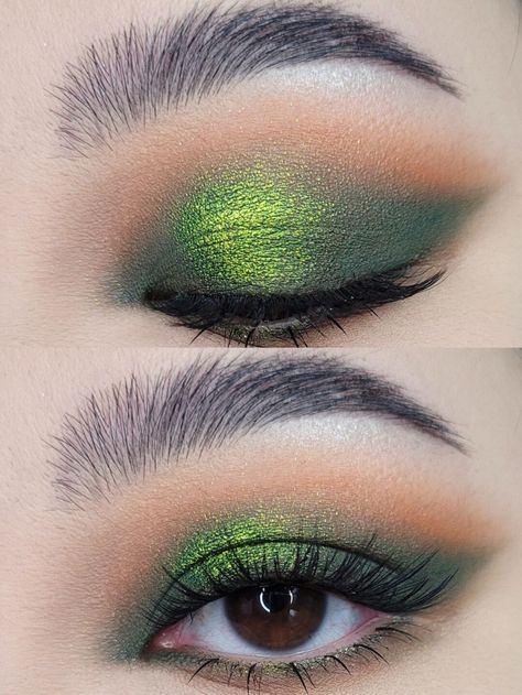 Makeup; eyeshadowlook; makeup inspo; Makeup idea; douyin; cbeauty; natural makeup; eyeshadow; blush; false eyelashes Green Witch Eyeshadow, Green Sparkle Eye Makeup, Elphaba Eye Makeup, Green Forest Makeup, Green Makeup Looks For Hooded Eyes, Bold Green Eye Makeup, Green Cat Eye Makeup, Green Eye Makeup Hooded Eyes, Wicked Inspired Makeup