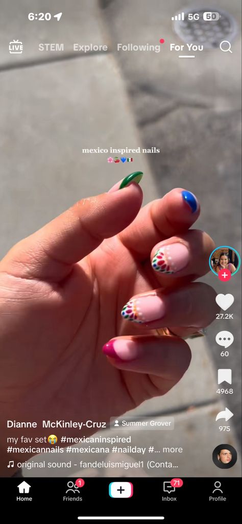 Mexican Artisan Nails, Mexican Print Nails, Mexican Pottery Nails, Mexican Nail Art Mexico, Mexican Tile Nails, Mexican Theme Nails, Mexican Nails Designs Mexico, Mexico Nails Designs, Mexican Inspired Nails Mexico