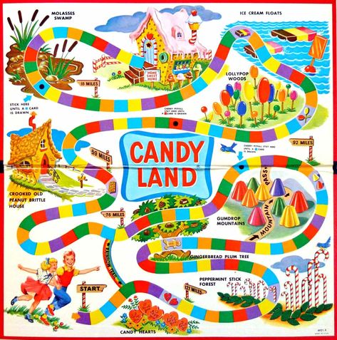 Look back at Candy Land, the vintage board game that made millions of kids want to live in a world made of ice cream & lollipops - #vintagegames #vintageboardgames #miltonbradley #candyland #candy-land #boardgames #1950s #1960s #1970s #classicgames #preschoolgames #retrogames #vintage #clickamericana Candyland Halloween, Candyland Board, Candy Land Board Game, Candy Land Board, Candy Land Game, Miniature Construction, Candyland Games, Candyland Board Game, Class Themes