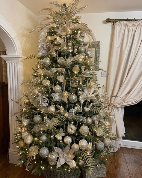 White Silver Champagne Christmas Tree, Cream And Gold Christmas Decor, Gold And Cream Christmas Tree, Cream And Gold Christmas Tree, White And Champagne Gold Flocked Tree, Cream And Gold Christmas, Champgne Color Ornamenta For White Xmas Tree, Gold Amd Cream Christmas Tree, Cream And Gold Christmas Wreath