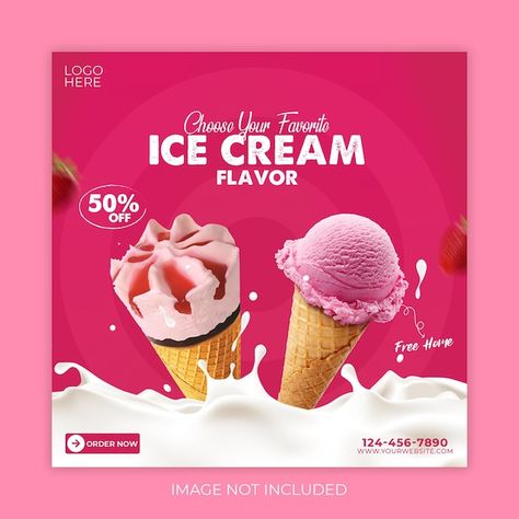 Ice Cream Flyer Design, Ice Cream Banner Design, Ice Cream Poster Design, Serum Design, Ice Cream Social Media, Ice Cream Font, Post Banner Design, Cake Poster, Sweet Post