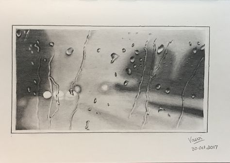 Aparna’s Art - first drawing in my new Moleskine! Splashes of rain on a window using graphite mechanical pencils. #sketch #drawing #Moleskine #graphite #pencil #drawingwater Raining Window Drawing, Rain Pencil Drawings, Rain On Window Drawing, Rain Pencil Sketch, Raining Sketch, Rain Drawing Sketches, Mechanical Pencil Drawing, Rain On A Window, Rain Sketch