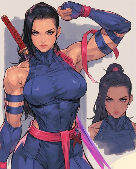 Marvel Manga, Marvel Wolverine Art, Psylocke Artwork, X Men Psylocke, Psylocke Art, Dc Female Characters, Wolverine Artwork, Female Comic Characters, Xmen Art