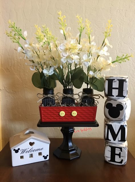 Mickey Mouse Home Decor Diy, Farmhouse Mickey Mouse Decor, Disney Farmhouse Decor Diy, Disney Entryway Decor, Disney Home Decor Diy Craft Ideas, Disney Theme Office, Disney Porch Decor, Disney Dollar Tree Diy, Disney Diy Crafts Room Decor