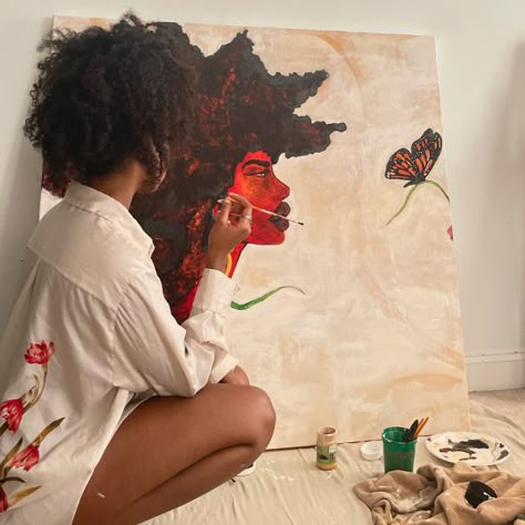 Pretty Brown Girl, Artistic Lifestyle, Take What You Need, Girl Artist, Afrocentric Art, Black Femininity, Artist Aesthetic, Painting Of Girl, Afro Art