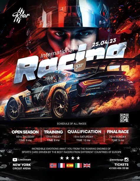 Gaming Posters Design, Video Games Poster Design, Game Social Media Design, Sports Event Flyer, Car Event Poster, Game Event Poster, Game Poster Design Graphics, Race Car Design Graphics, Race Poster Design