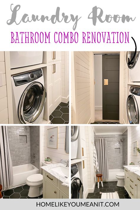 Our laundry room bathroom combo makeover is finally complete, and in this post, I’m sharing all of the details today! Small Half Bath With Laundry, Guest Bathroom And Laundry Room Combo, 8x8 Bathroom Layout With Laundry, Laundry Room Closet Combo Master Bath, Laundry Room With Toilet And Sink Layout, Laundry Room And Powder Room Combo, Utility In Bathroom, Half Bath Laundry Room Combo Ideas, Full Bathroom Laundry Combo