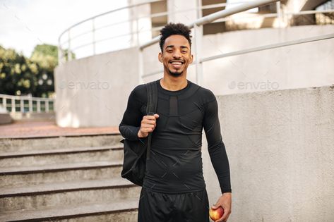 Holding Backpack Reference, Black Sport Outfit, Backpack Reference, Stairs Outside, Guy Poses, Drawn Icons, Man In Black, Human Poses Reference, Human Poses