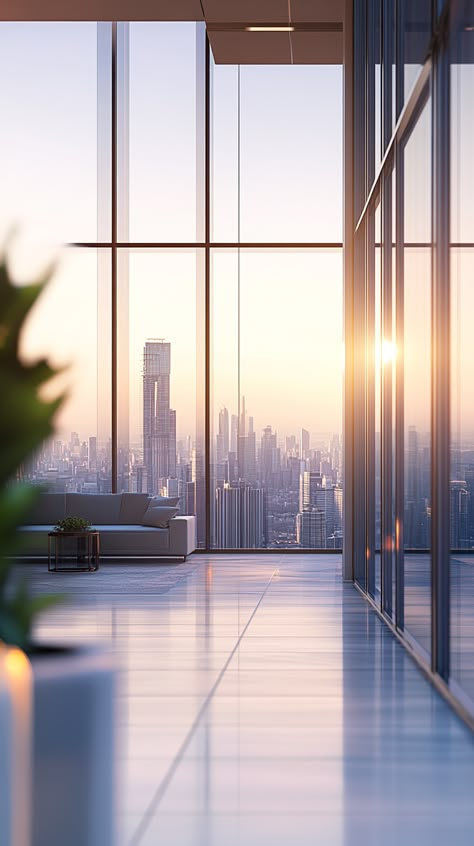 Contemporary High-Rise Apartment with Expansive Cityscape Views through Floor-to-Ceiling Windows Extreme Minimalism, City Window, Admin Work, High Rise Apartments, Skyline View, Window View, Architecture Inspiration, Floor To Ceiling Windows, Video Ideas