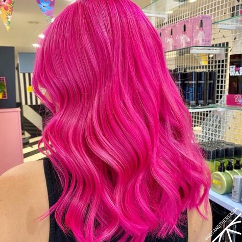 Hot Pink Hair Dye, Chessie Cat, Hair Perms, Bright Pink Hair, Pink Hair Dye, Hot Pink Hair, Pink Dye, Colourful Hair, Editorial Hair