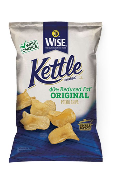 Wise 40% Reduced Fat Kettle Cooked Potato Chips - GoodHousekeeping.com Potato Chips Packaging, Chips Design, Chips Packaging, Potato Chip Recipes, Chip Packaging, Biscuits Packaging, Packaging Snack, American Snacks, Kettle Chips