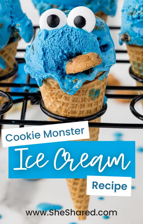 Cookie Monster Ice Cream for the most Perfect Sesame Street Themed Party Ice Cream Creations, Unique Ice Cream Ideas, Crazy Ice Cream Flavors, Ice Cream Shop Ideas, Cookie Monster Food, Ice Cream Monster, Ice Cream Ideas, Best Ice Cream Flavors, Monster Ice Cream