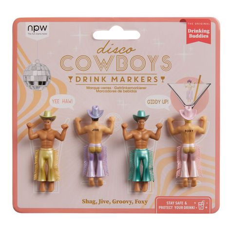 Disco Cowboy Glass Markers 4 Pack by World Market Bridesmaid Things, Austin Bachelorette Party, Disco Cowboy, Austin Bachelorette, Western Bachelorette, Cowgirl Bachelorette Parties, Glass Markers, Drink Marker, Cowgirl Bachelorette