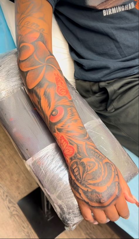 Both Arms Tattoo Sleeve, Sleeve Connector Tattoo, Hand And Forearm Tattoo For Men, Outside Arm Tattoo, Outside Forearm Tattoo Men Ideas, Forarm Sleeve, Forearm Sleeve Tattoo Women, Tattoo Ideas Arm Sleeve, Color Arm Tattoo