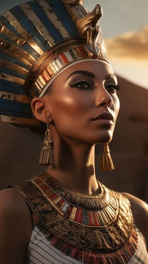 Egyptian Queen Tattoos, Nefertiti Art, Egyptian Kings And Queens, Goddess Of Egypt, Egyptian Goddess Art, Starověký Egypt, Egypt Concept Art, Queen Cleopatra, Egyptian Queen Nefertiti