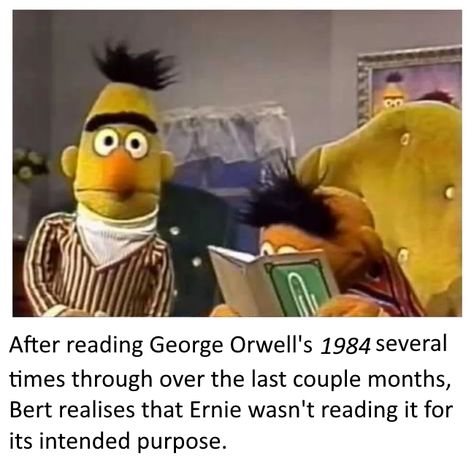 Orwell 1984 Memes, 1984 George Orwell, George Orwell 1984, George Orwell, Classic Books, Sesame Street, Funny Stuff, Things To Come, Reading