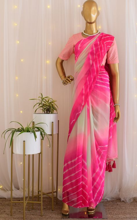 Indian Clothes Women, Leheriya Saree, Pure Chiffon Sarees, Rajputi Dress, Indian Bridal Sarees, Indian Saree Blouses Designs, Saree Designs Party Wear, Designer Saree Blouse Patterns, Pure Chiffon