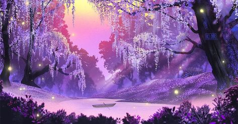 Demon Slayer Wisteria Wallpapers Demon Slayer Scenery Wallpaper, Demon Slayer Scenery, Wisteria Forest, Pink Wallpaper Laptop, Environment Painting, Wisteria Tree, Purple Flowers Wallpaper, Beautiful Landscape Wallpaper, Fantasy Art Landscapes