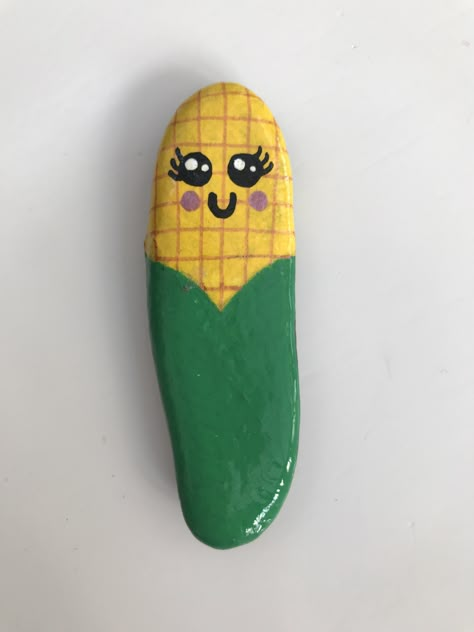 Corn Rock Painting, Banana Rock Painting, Corn Painting, Happy Stone, Playhouse Ideas, Painted Garden Rocks, Shell Painting, Rock Painting Ideas, Inspirational Rocks