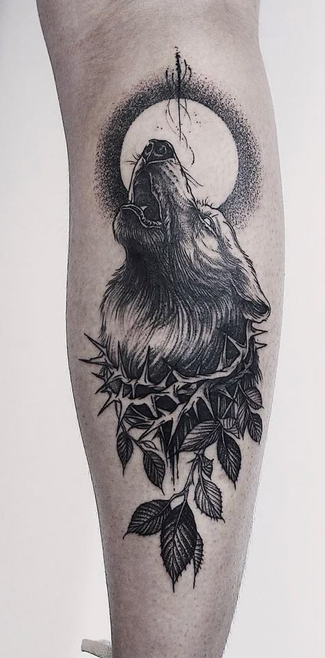 Warrior Animal Tattoo, Wolf Tattoo Moon, Black Wolf Tattoo For Women, Gothic Wolf Tattoo, Dark Tattoo Cover Up Ideas For Women Forearm, Cool Wolf Tattoos, Two Wolf Tattoo, Black And White Wolf Tattoo, Blackwork Wolf Tattoo