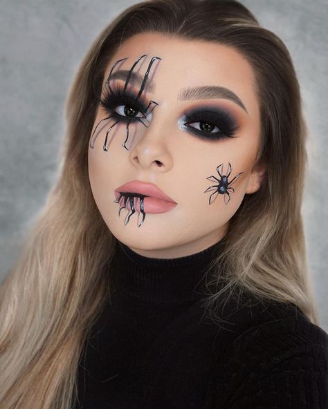 Jessica-Rose on Instagram: “Conquering my fear of spiders with this look! 🕷🖤 Recreation of the queen @jodiehulme’s amazing spider look from last halloween!😍 • • Makeup…” Halloweenský Makeup, Birthday Makeup Looks, Holloween Makeup, Mekap Mata, Vampire Makeup, Halloween Makeup Ideas, Halloween Makeup Pretty, Cool Halloween Makeup, Face Art Makeup