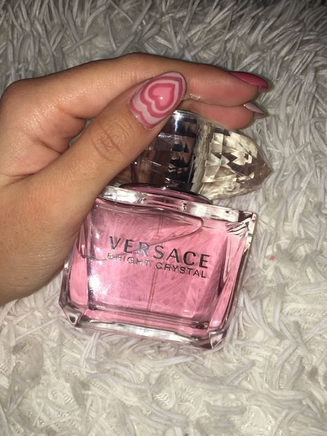 #nails #perfume #heart #pink #trendy #versace #y2k #2021 #fur Versace Y2k, Versace Perfume, Versace Bright Crystal, Versace, Perfume Bottles, Crystals, Nails, Pink, Pins