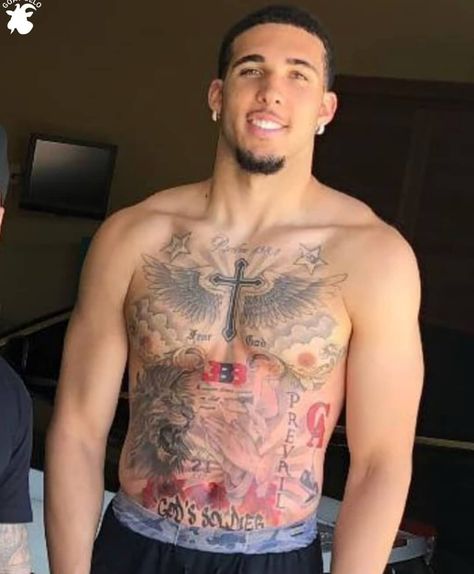 Liangelo Ball Tattoos, Gelo Ball Tattoo, Lamelo Ball Chest Tattoo, Lamelo Ball Tattoo, Ball Brothers, Tattoos Chest, Liangelo Ball, Full Chest Tattoos, Half Sleeve Tattoos Forearm